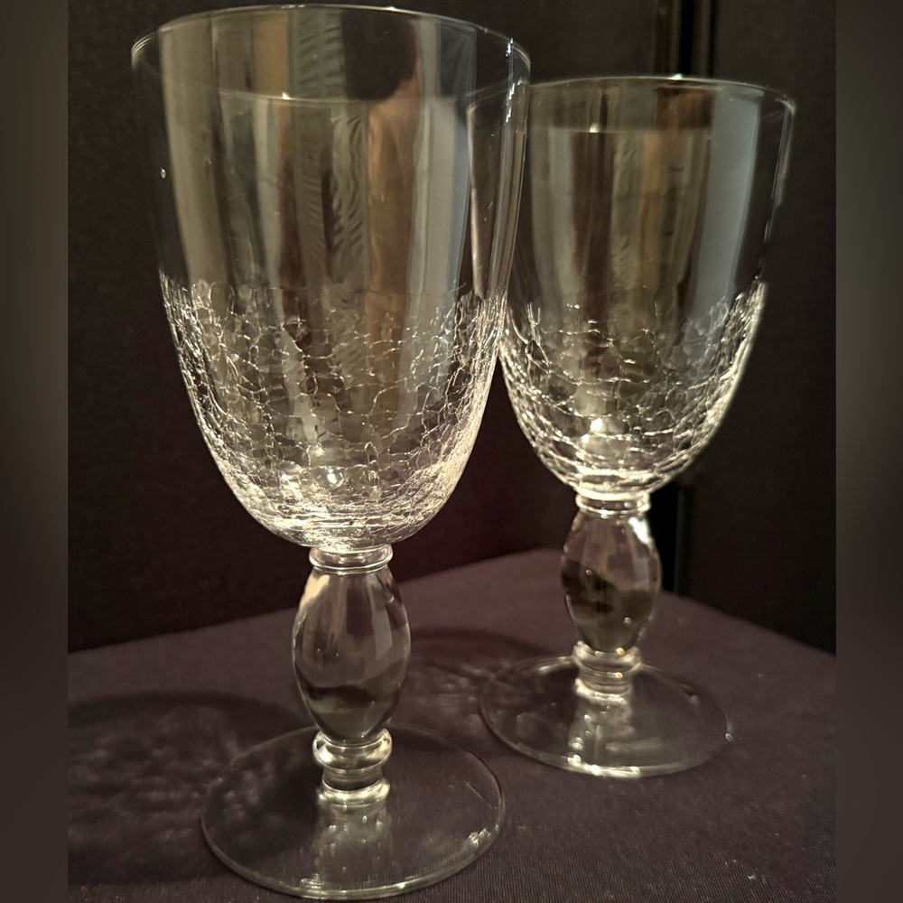 2 Pier 1 Chunky Crackle Clear Goblets Glasses 7”